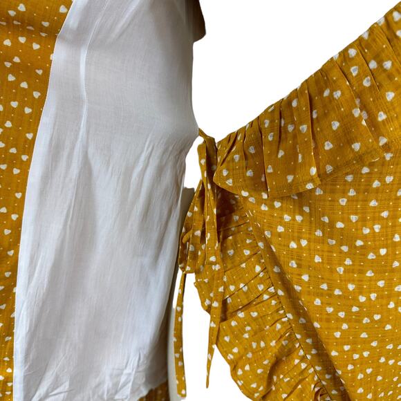 QUANTA DU SOLEIL Yellow Dress Heart Ruffle Wrap Tie Mini Size 34 XS Harriet - Picture 8 of 8